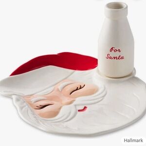 Hallmark Santa Cookie Plate and Milk Bottle Set - Red and White